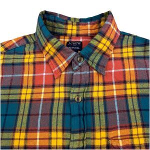 J Crew Flannel Shirt Mens M Colorful Plaid Long Sleeve Outdoors Nature Camp